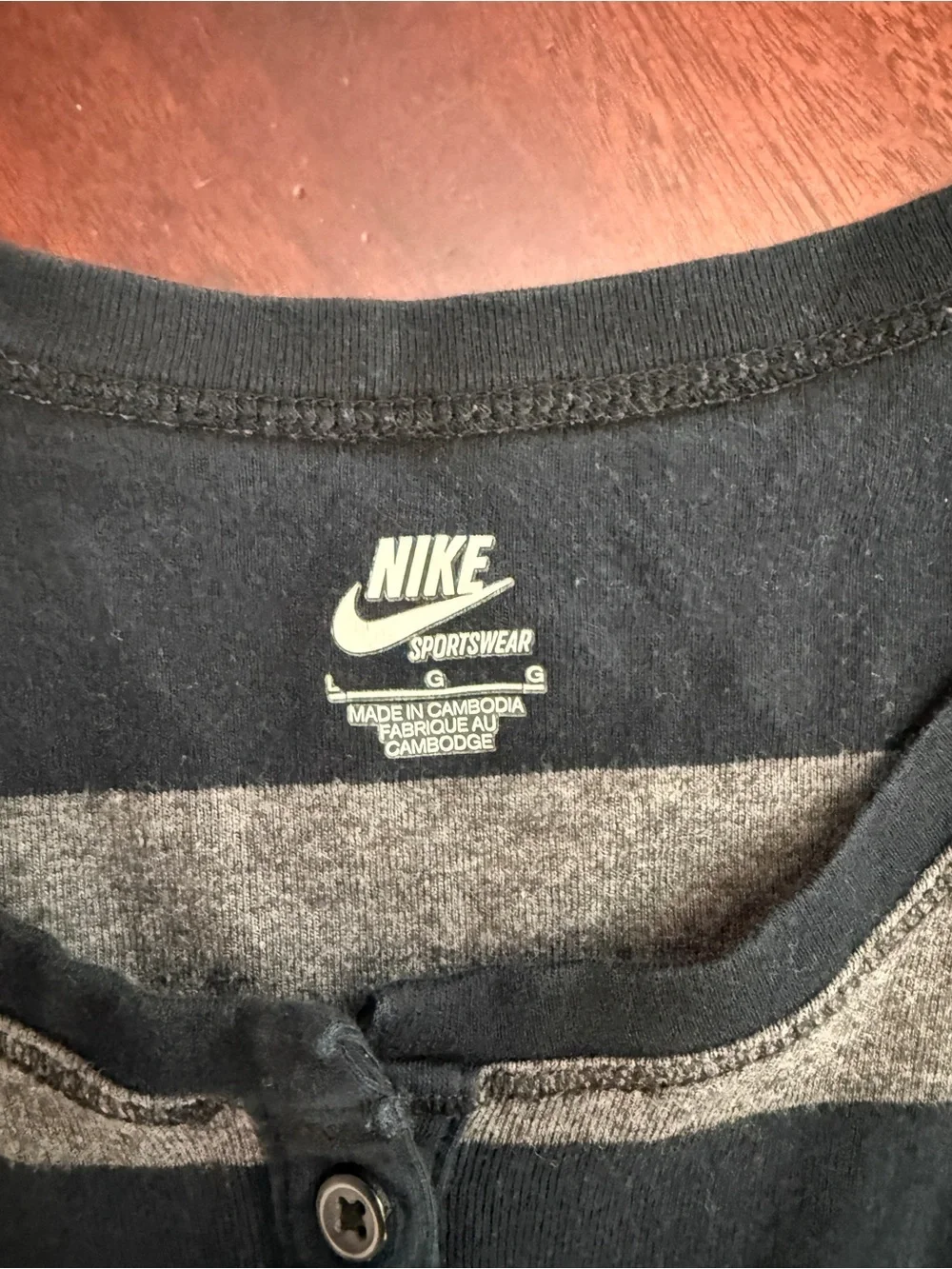 Nike Black and Gray Striped Long-Sleeve Henley Top